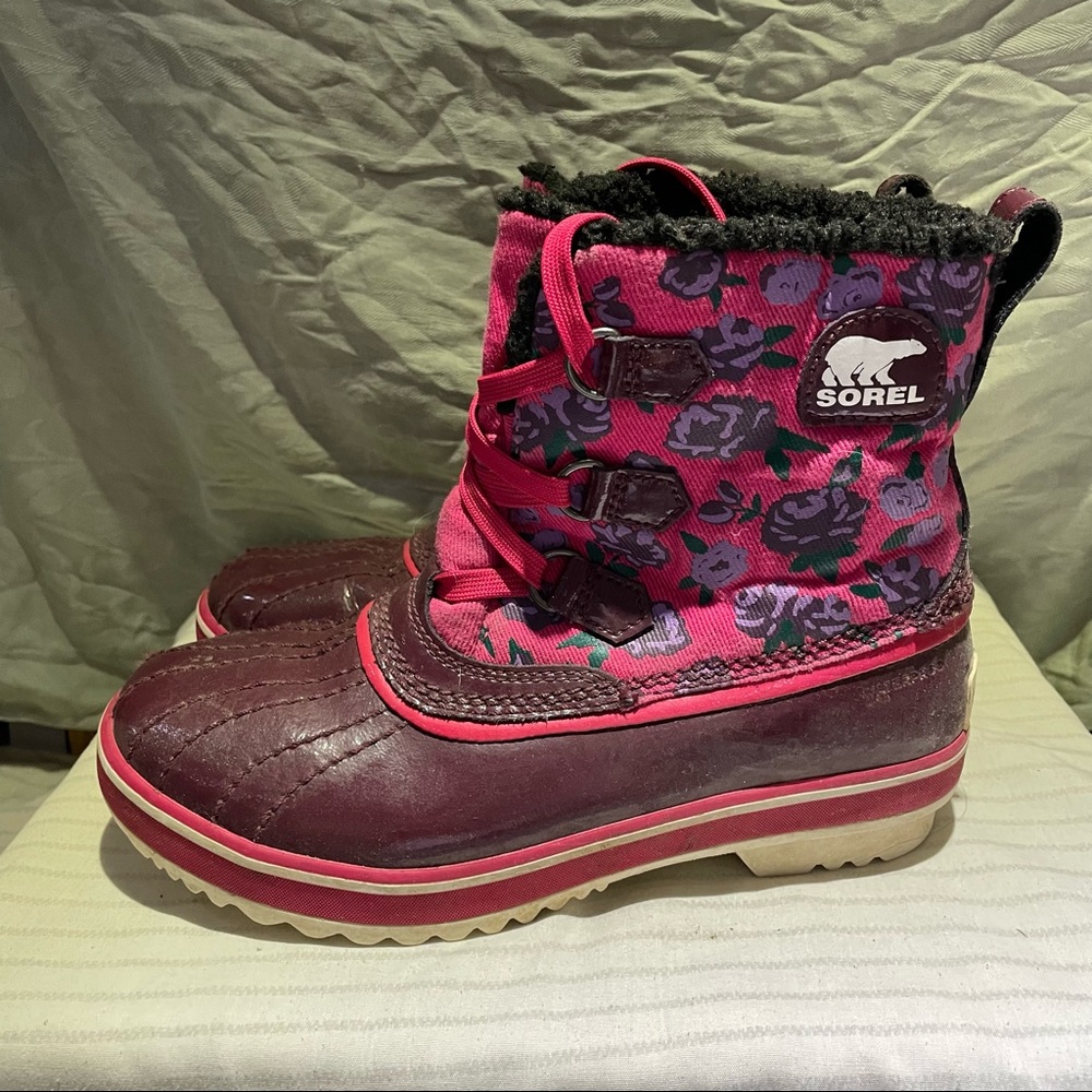 SOREL Kids Girl pink glitter floral boots